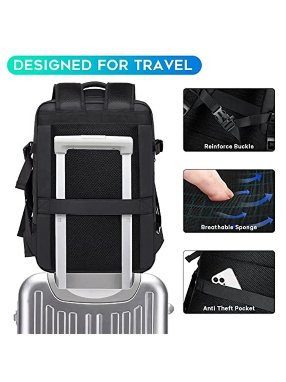 Travel Backpack Carry On 17 Inch Laptop Bag Waterproof USB Charging Anti Theft